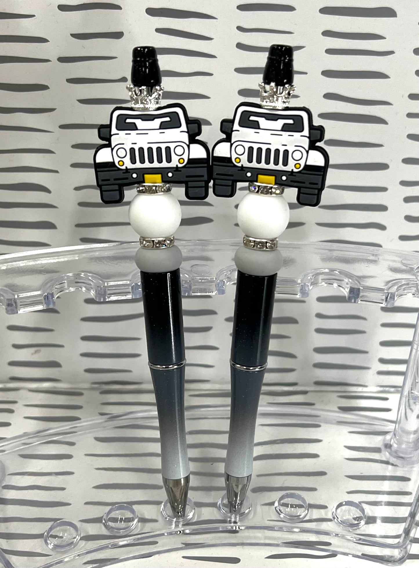 Dual Tone White Jeep Beaded Pen