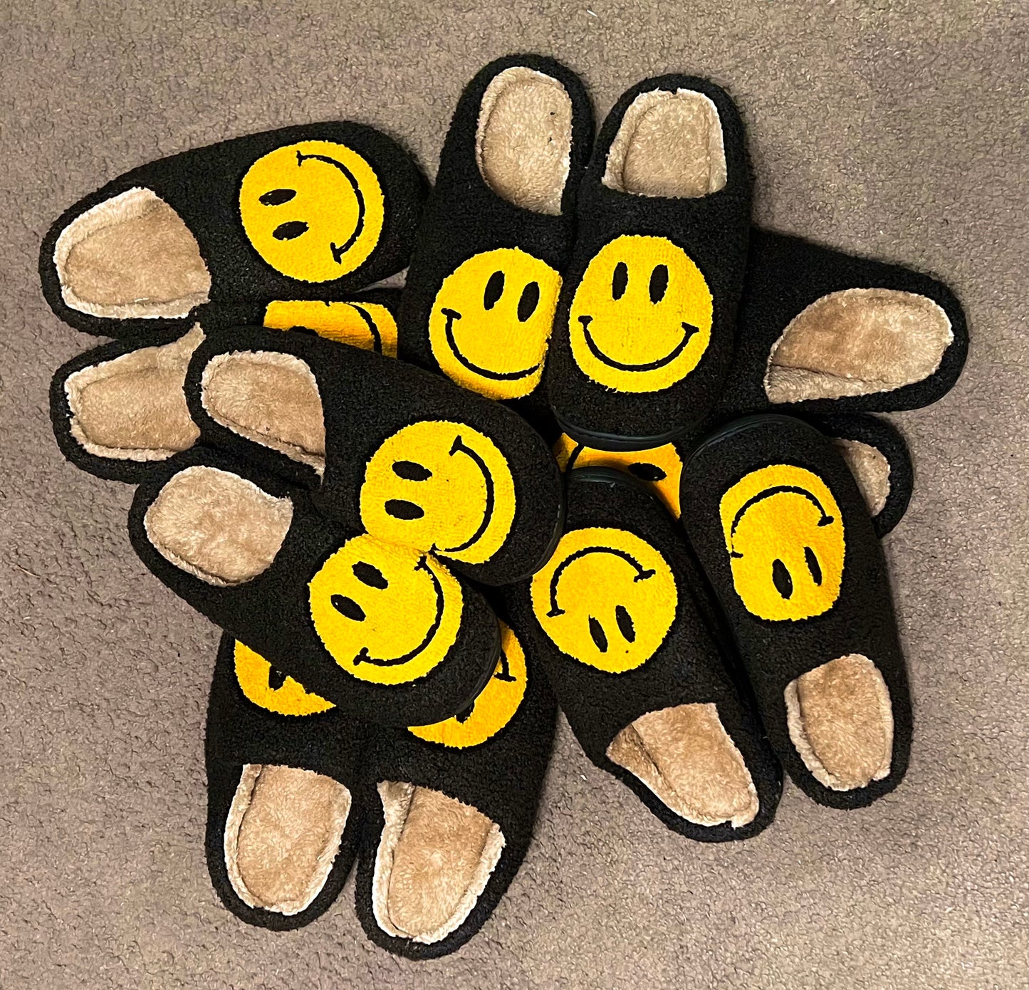 Black Smiley Face Slippers