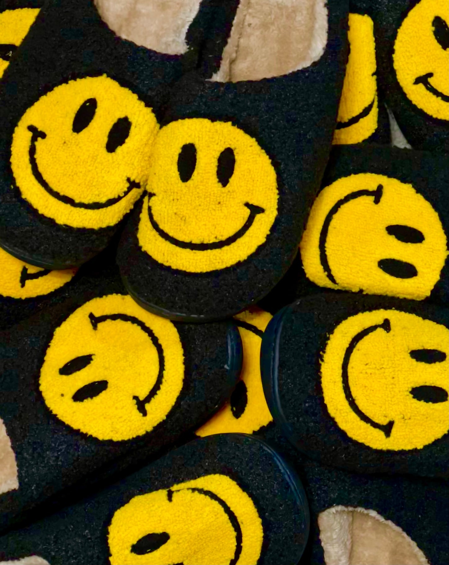 Black Smiley Face Slippers