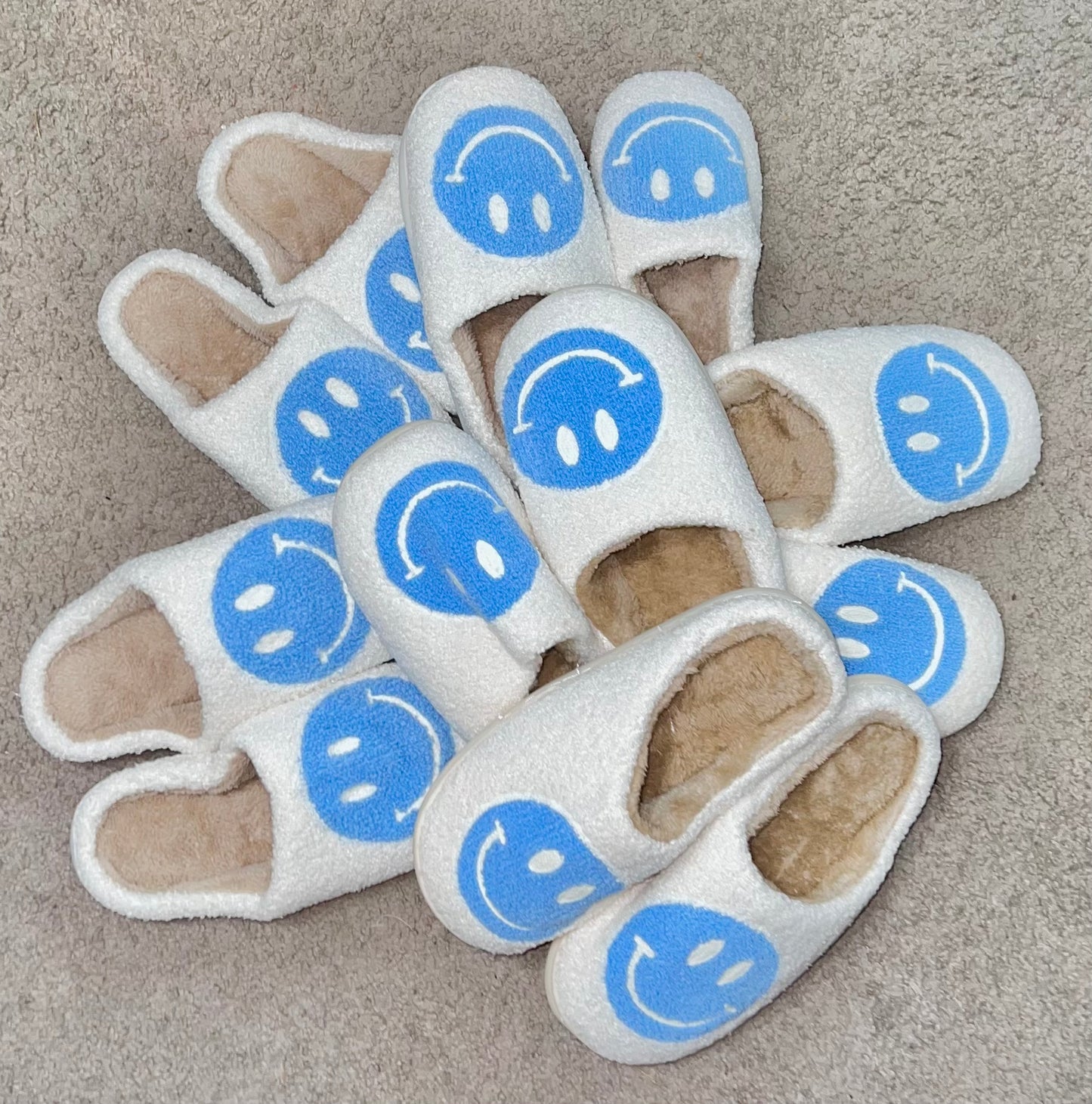 Blue Smiley Face Slippers