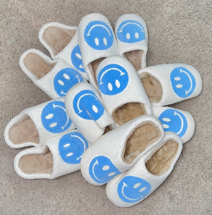 Blue Smiley Face Slippers