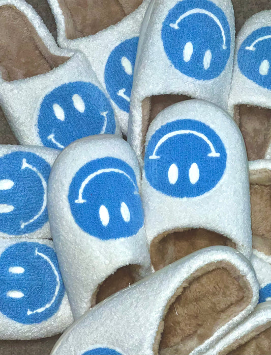 Blue Smiley Face Slippers